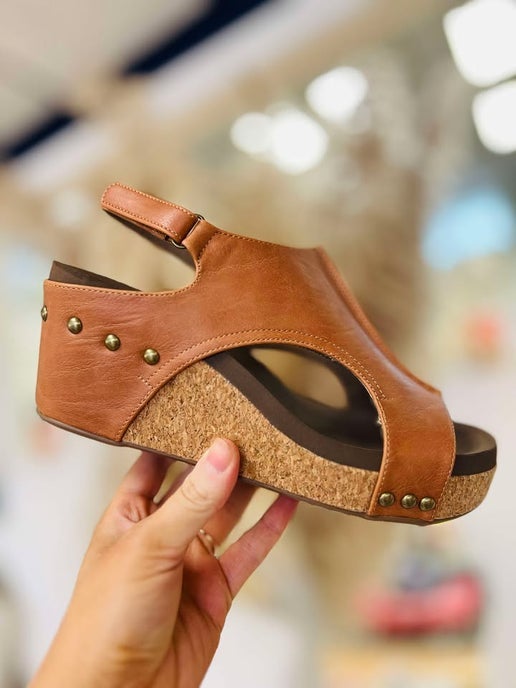 Carley Cognac Smooth Corky Wedges