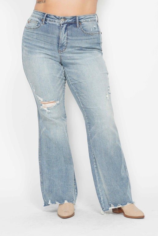 Curvy Judy Blue Tummy Control Flares