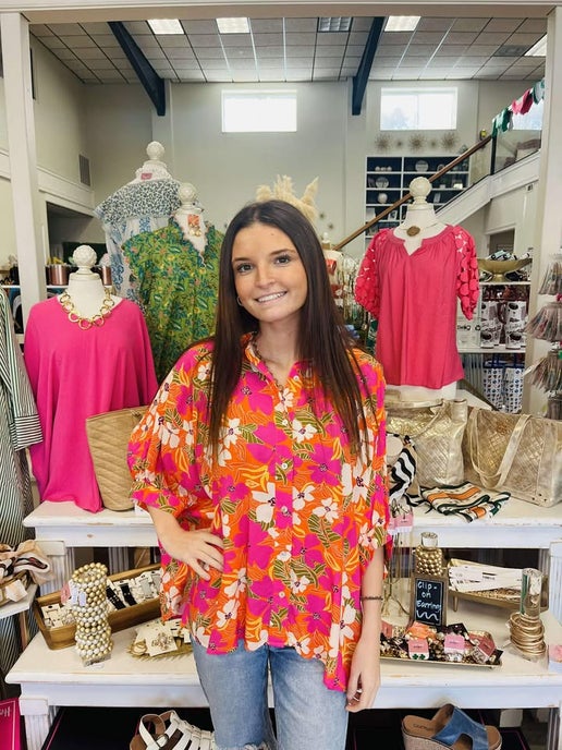 Elsie Tropical Print Dolman Top