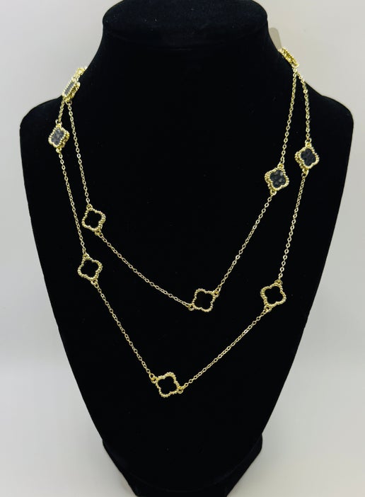 RG Long Black Clover Necklace