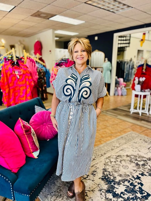 Shirley Striped Applique Dress