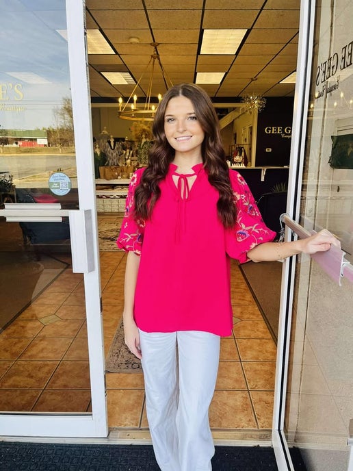 Maria Floral Embroidered Sleeve Top