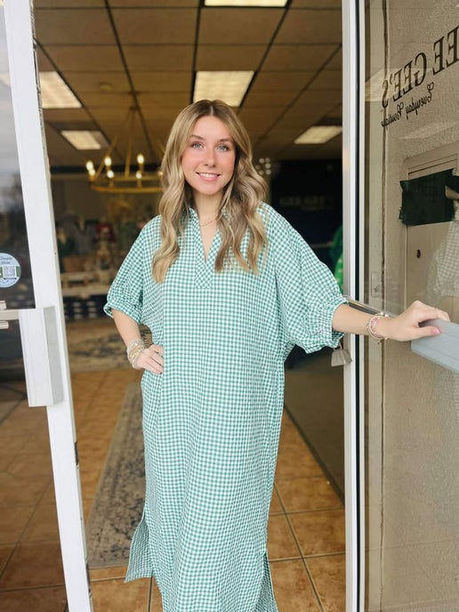 Gingham Green Maxi