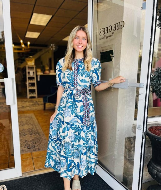 Carrie Cobalt Blue Mix Print Dress