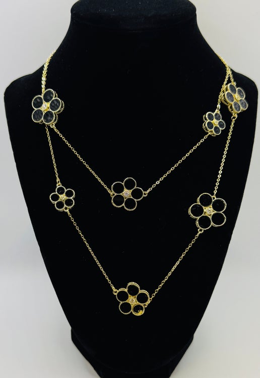 RG Long Black Flower Necklace