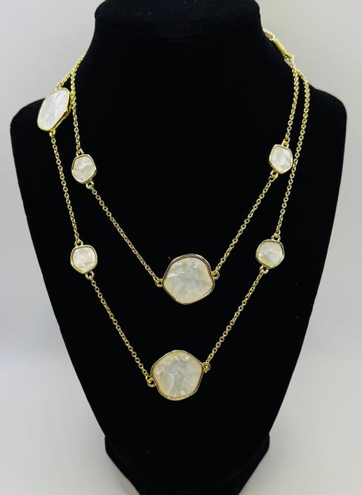 RG Long White Glass Necklace