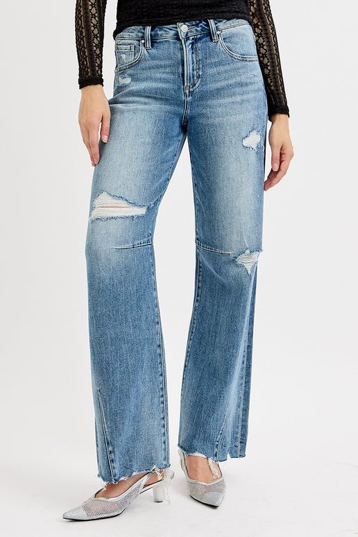 Curvy Chic Baggy Leg Tie Washed Jeans