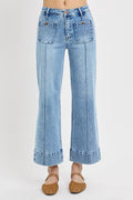 Laurie Front Pintuck Patch Crop Wide Jeans