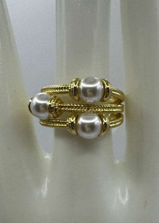 RG Gold Triple Rope & Pearl Ring