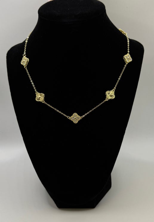 RG Gold & Crystal Clover Necklace