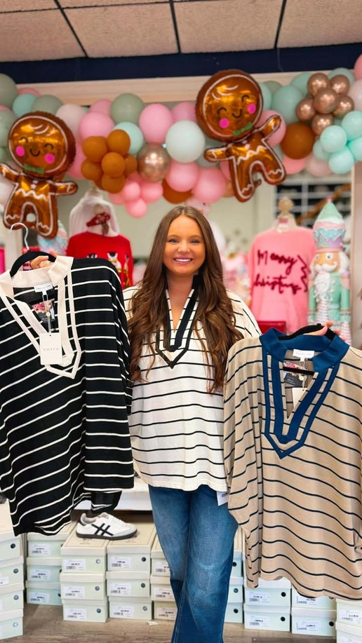 Curvy Davina Striped Jersey Dolman Knit Top