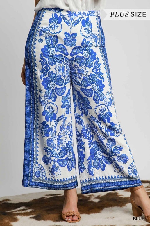Curvy Floral Wide Leg Pants