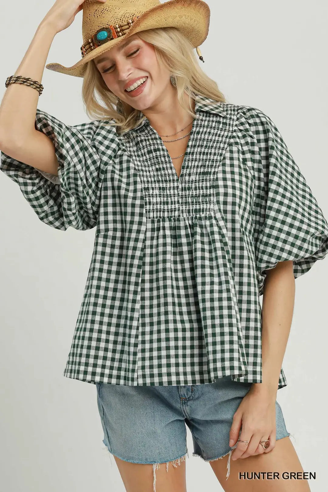 Penelope Plaid Smocked Front Yoke Top