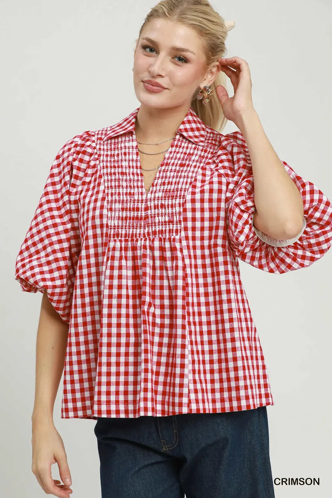 Penelope Plaid Smocked Front Yoke Top
