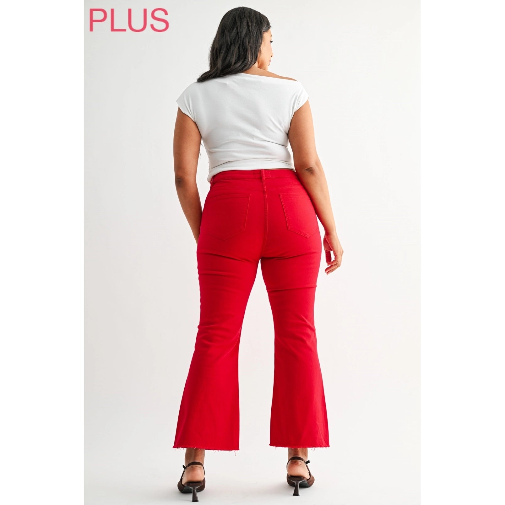 Curvy Mica Husker Red High Rise Ankle Flare Jeans