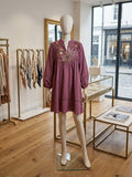 Leona Floral Embroidered Dress with Leopard Trim