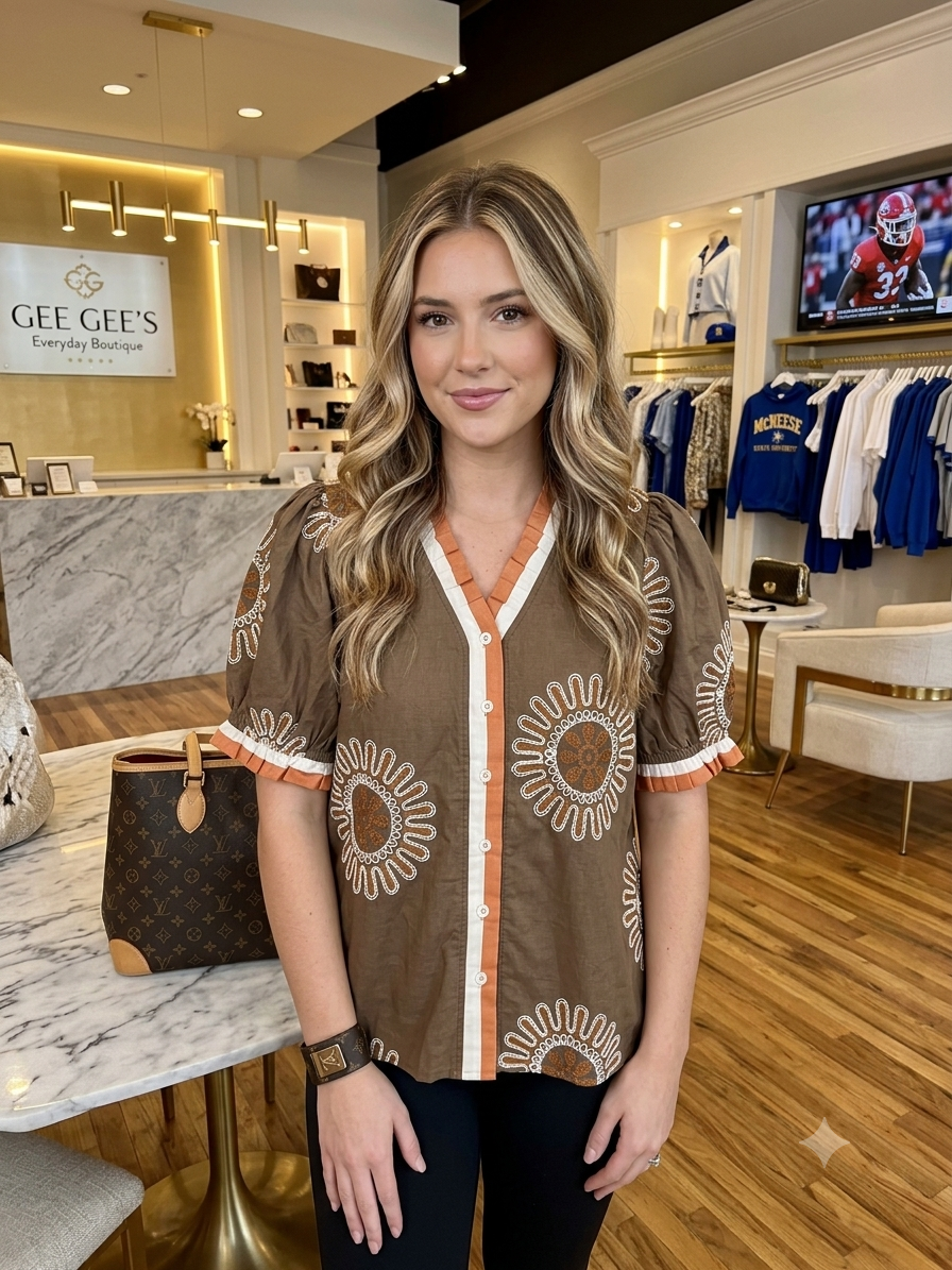 Laurel Puff Sleeve Embroidered Top