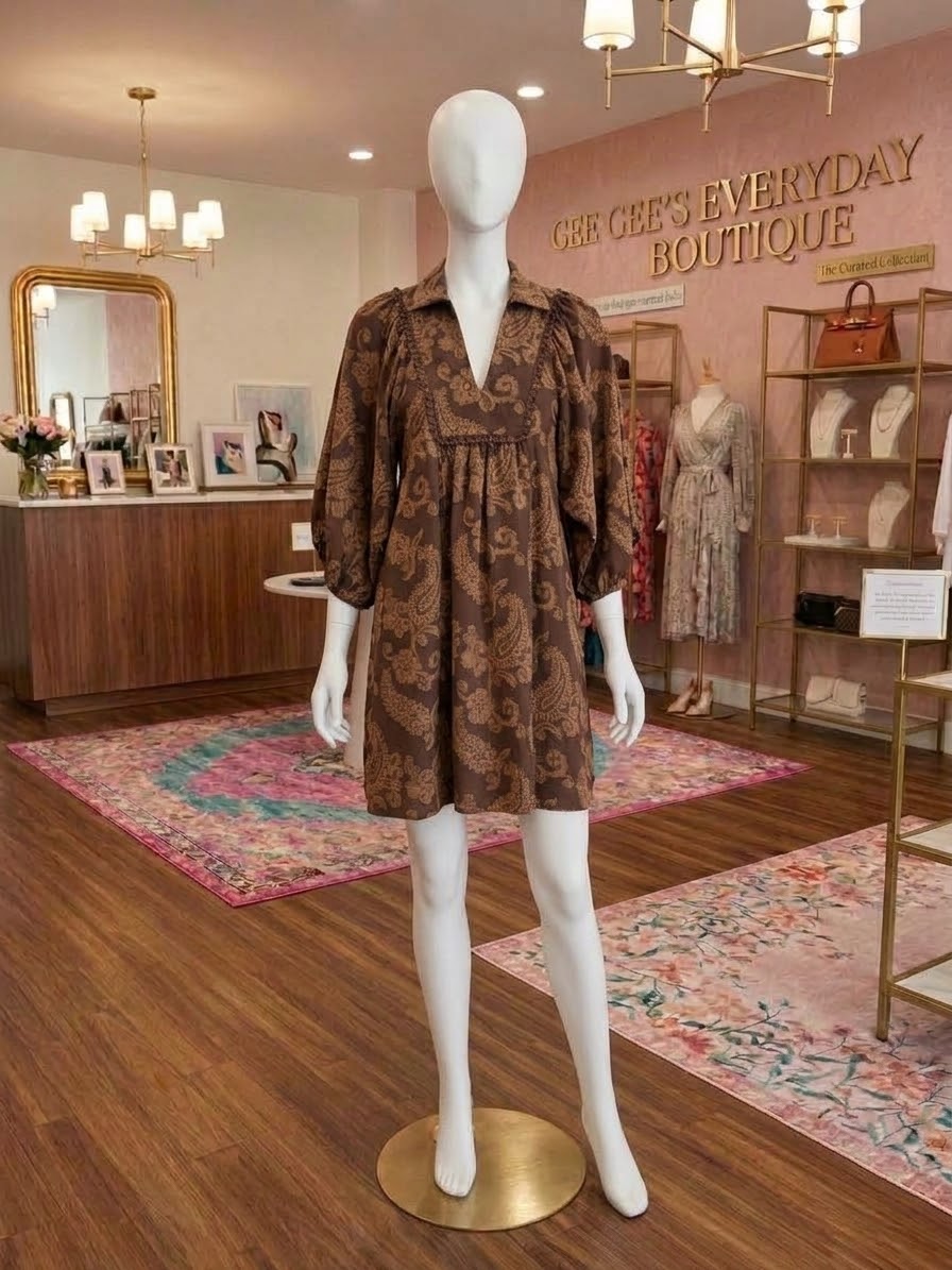 Presley Paisley Print Puff Sleeve Babydoll Dress