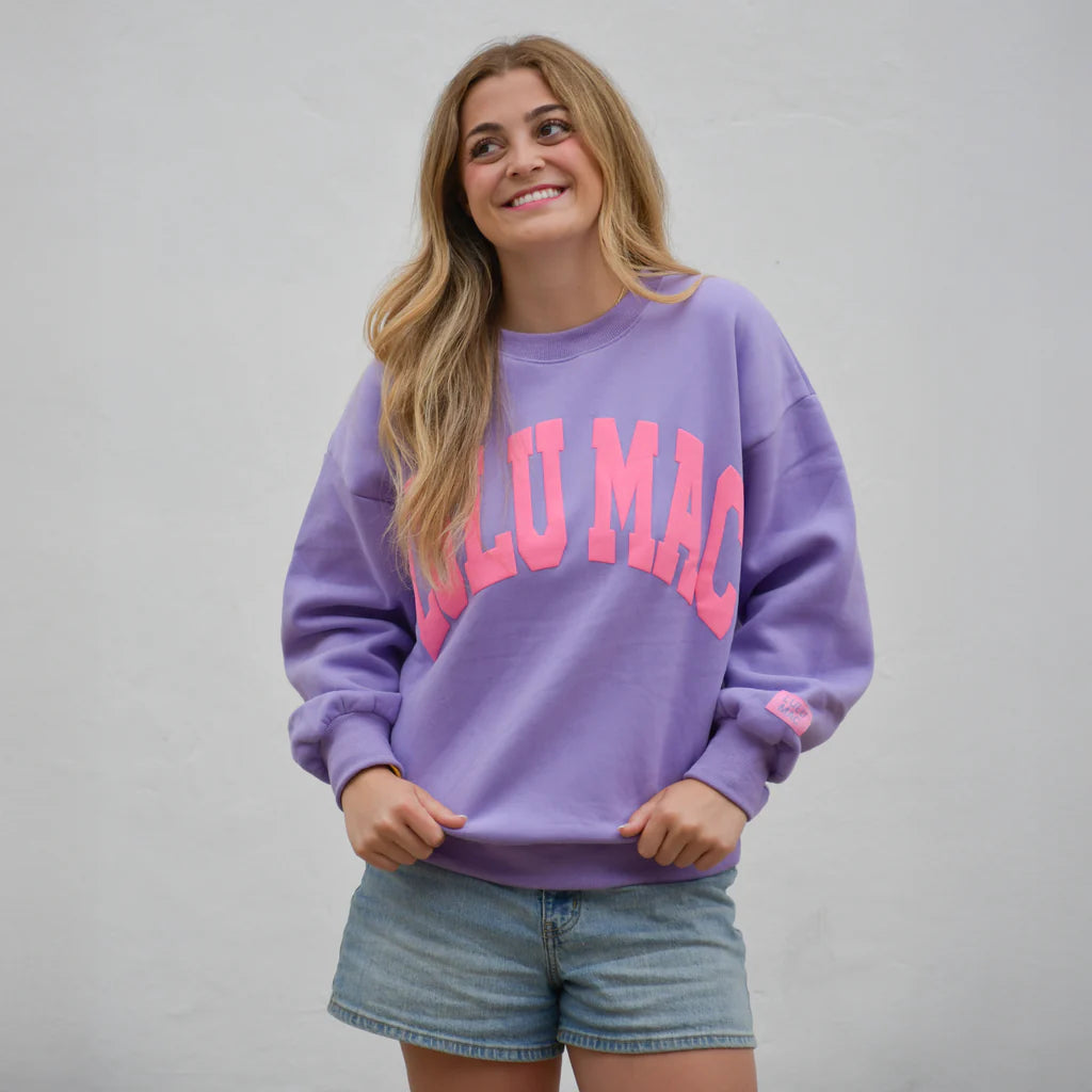 Lulu Mac Purple Sweatshirt with Pink Puff