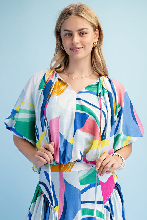 Curvy Alyssa Abstract Balloon Sleeve Top