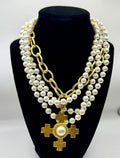 Susan Shaw 4 Strand Pearl Cross Necklace
