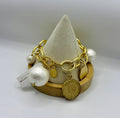 Susan Shaw Handcast Gold Coin and Pearl Bracelet