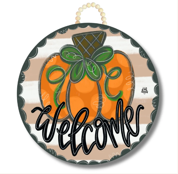 DK Tan Pumpkin Circle Welcome Door Hanger